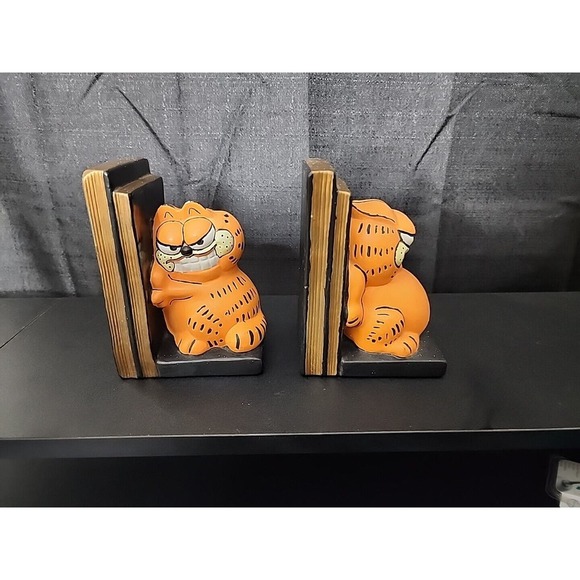 Rare Jim Davis Garfield Ceramic Bookends 1981 Vintage Figures Hand Painted NICE - Picture 4 of 5